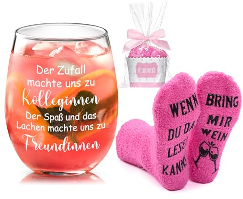 Joymaking Weinglas mit Lustigen Socken Abschiedsgeschenk für Kollegen, Abschiedsgeschenk Kollegin Freundin, Lieblingskollegin Geschenk, Neuer Job Geschenke, Dankeschön Geschenke zum Jobwechsel 520ml