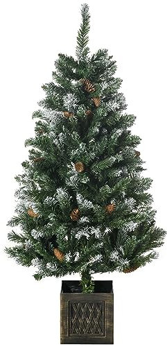 HOMCOM Árbol de Navidad Artificial con Maceta 120 cm Árbol de Navidad Nevado con 328 Ramas 20 Piñas y Soporte Metálico Decoración Navideña para Interiores Verde