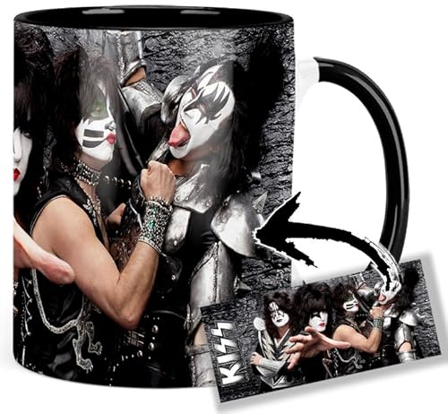 Kiss Monster Gene Simmons Paul Stanley Tasse Innen & Henkel Schwarz Keramikbecher Mug