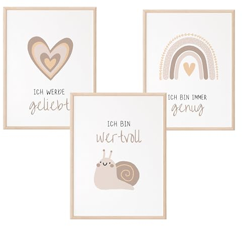 Mutzauber® 3er Set Poster Kinderzimmer A4 | Bilder Kinderzimmer | Deko Babyzimmer Jungen Mädchen | Bilder Bär Tiere Bilder Kinderzimmer ohne Rahmen (3, Koralle, A4)