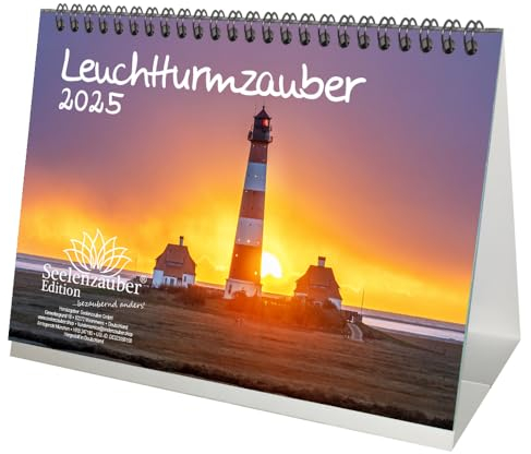 Leuchtturmzauber DIN A5 Tischkalender Querformat für 2025 Leuchtturm Leuchttürme Küste Meer - Seelenzauber