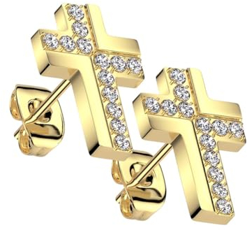 beyoutifulthings 1 Paar Damen Ohr-Stecker Gold Kreuz Pavé Zirkonia Clear Steg 6-mm Edelstahl Ohr-ringe Ohringe