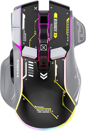 Lancoon Kabellose Gaming Maus mit Dreifach-Modus 5 Einstellbaren DPI 2.4G Drahtlos Leise Wiederaufladbar Blendendes Licht für PC Computer Laptop Arbeiten Büro (Schwarz)