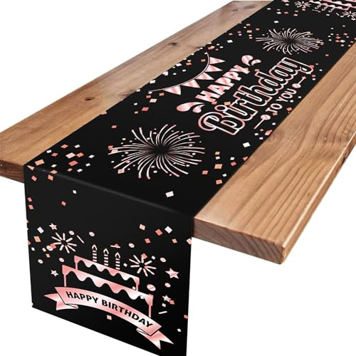 GROVBLE Happy Birthday Kuchen Tischläufer Geburtstag, Geburtstag tischläufer Tisch für Kinder Frauen Mädchen,Feier Dekoration Küche Tisch Draußen Drinnen Party Dekor,Geburtstagsdeko,Rosa,180 x 35cm