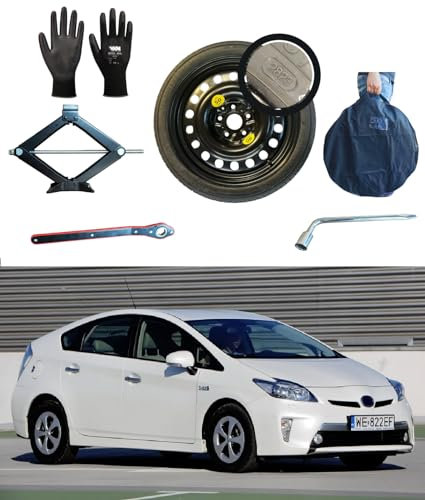 Kit de Rueda de Repuesto 15 compatible con Toyota Prius III con Gata, Llave, Guantes, Tornillo y Funda125/80R15