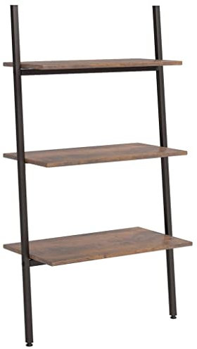 Leiterregal 3-stufiges Wandlehnregal Standregal mit Ablagen, schräg, lehnt an der Wand, Bücherregal, Wandregal für Arbeitszimmer und Wohnzimmer, Dunkelbraun und Schwarz 64x34x116 cm
