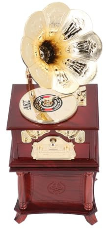 Sahgsa Grammophon Spieluhr Ornament Uhrwerk Spieluhr Exquisite Uhrwerk Mechanische Retro Spieluhr Figuren für Zuhause Tisch Schreibtisch Dekorationen (Braunes Grammophon mit Sockel)