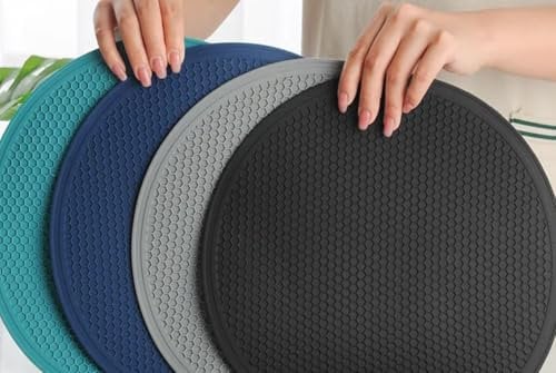 Blue Omnia ® - Pfannenuntersetzer - Grau - Hitzebeständig - rutschfest - Abtropfhilfe - Topflappen - Rund - Schutzmatte - Wärmeisolierende Tischsets - Pfannenuntersetzer