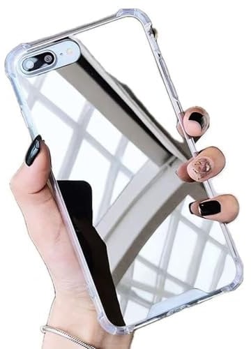 Miagon Mirror Case for iPhone 8/7/SE 2020/2022/2023,Makeup Mirror Effect Bright Reflection Hard Mirror Back Bumper Rubber Phone Cover for Girls Women