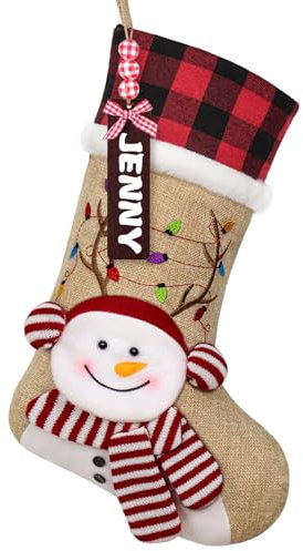 ASTNIC Weihnachtsstrumpf Personalisiert 18 Inch Großer Nikolausstrumpf mit Namen,Hängende Socke Candy Geschenk Taschen für Weihnachten Familienfeiertage Kamin Weihnachtsbau Dekoration (Schneemann)
