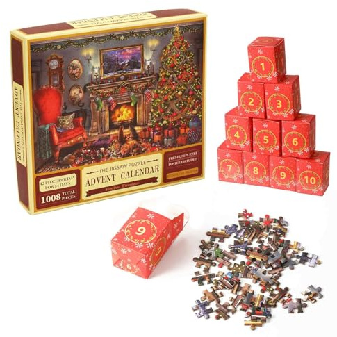 Adventskalender 2024 Weihnachts Jigsaw Puzzle 1008 Teile, für Kinder Erwachsene,24 Tag Advent Calendar Puzzle Countdown Boxen Puzzles Weihnachten für Hausdekoration Geburtstagsgeschenk ﻿ ﻿ (A)