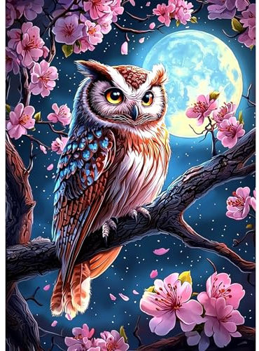 MAXBYE 5D Süße Eule Diamond Painting Art Kits für Erwachsene, DlY Mondlicht Vollbohrerbild Diamant Kunst Set Kreuzstich Einfache Kits für Anfänger, Crystal Malerei Home Wand Dekor Gift 30x40cm