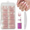 French Manicure False Nails - 120pcs Gradient Pink Fake Nails Set - Natural Medium Coffin Nails - 12 Sizes Strong False nails with Glue - Full Cover Ballerina Acrylic nails for Women Girls