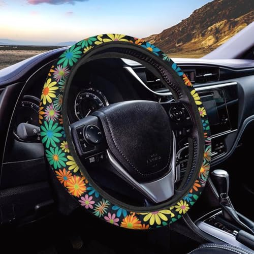 Xoenoiee Boho Hippie Blumen Muster Auto Lenkradbezug - Universelles Autozubehör für verschiedene Autos, langlebige Abdeckung mit Anti-Rutsch-Futter, für Lenkrad
