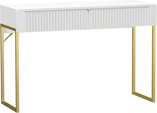 BLUEBRIT Modern Slim Hallway Console Table Entryway Display Table White 2 Drawers Gold shelve