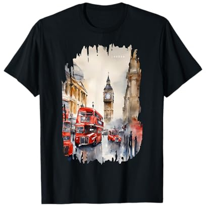 Bus Londres peinture aquarelle vintage Angleterre T-Shirt
