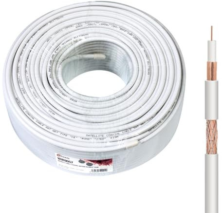 VoltShine Câble coaxial d'antenne blanc de 100 m, idéal pour les connexions de signal, la télévision et la radio.