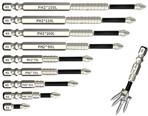 9Pcs 5-150mm 1 Set High Magnetic Drill Bit Set, Anti Slip Screwdriver Bits, Professional Drill Bits for Precision Drilling and Fastening Eptchn High-Magnetic Screwdriver