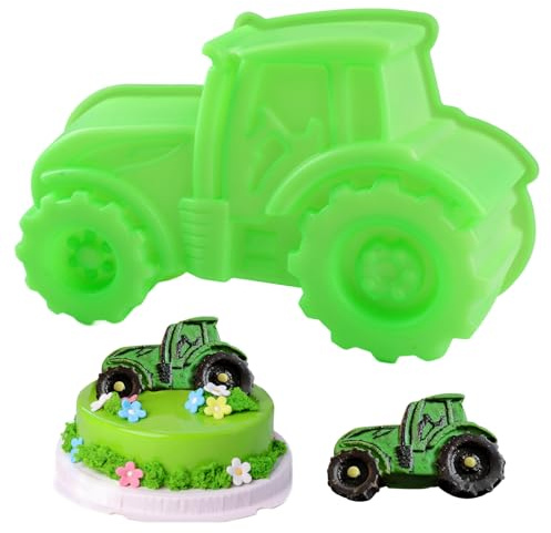 Silikon 3D Traktor Brot Form,Traktor Auto Backformen,26×17×7cm Traktormold Kuchenform 3D Silikonform Wiederverwendbar,DIY Silikon Traktormold Kuchenform,Traktorform Backform Grün für Kuchen,Schokolade