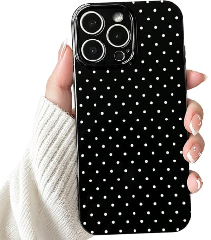 NITITOP for iPhone 16 Pro Case Cute Polka Dot - Black | for Women Girls, Aesthetic Stylish Design, Soft TPU Shockproof Cover, Full Camera Protection