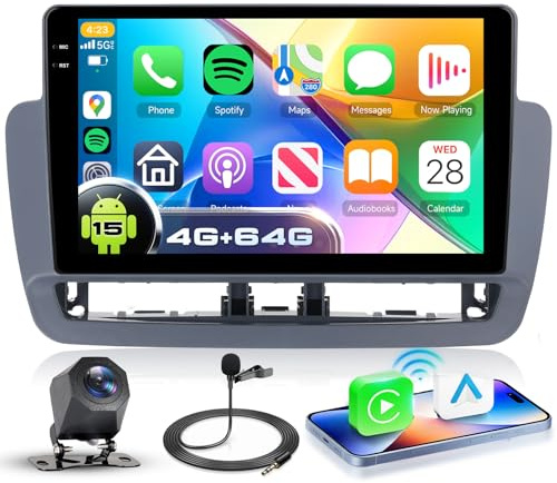 VECHTEL 4G+64G Android 15 Radio de Coche para Seat Ibiza 2012-2015, 9 Pulgadas In-Cell HD de Pantalla Táctil con Carplay Android Auto Inalámbrico GPS Wi-Fi USB Bluetooth Radio FM RDS Cámara Trasera