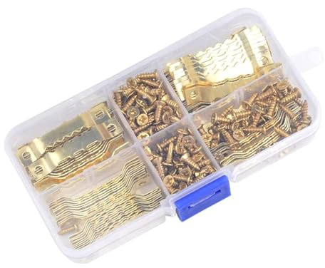 100 Stück Bilderaufhänger Bulk 100 Stück Gold Kleiderbügel mit 200 Stück Schrauben für Bilderrahmen Malerei Bilder Aufhänger