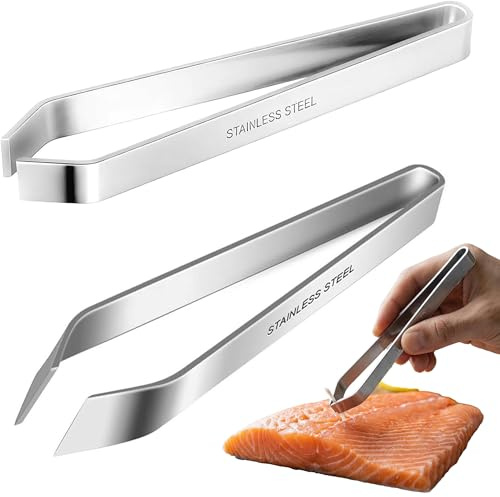 hankousi Set di 2 pinzette per rimuovere lische di pesce, in acciaio inox, pinze a spina di pesce e pinze da cucina per la preparazione degli alimenti