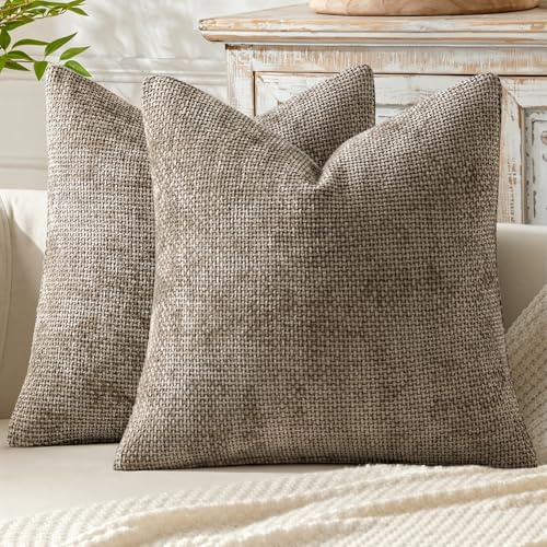 MIULEE Chenille Kissenbezug 40x40 2er Set Dekokissen Taupe | Kissenbezüge Sofakissen Weiche Kissenhüllen mit Elegantem Design CouchKissen Zierkissen für Bett, Sofa und Wohnzimmer