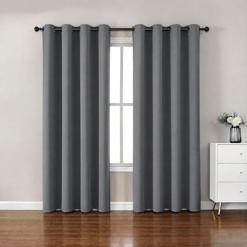 BohrenCL Verdunklungsvorhänge 2 Teile, Undurchsichtiger Thermovorhang, Kälteschutz, Vorhang mit Ösen fürs Schlafzimmer, Wohnzimmer Vorhänge, Curtains, Vorhang Blickdicht H120xW90cm Grau