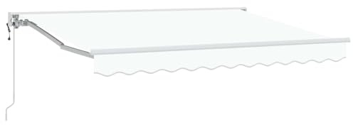 HETFTJN 11.5x8.2 Ft Electric Retractable Awning, White Aluminum Frame | Features a half-cassette design with remote control and hand crank operation, designed for patio and balcony use.