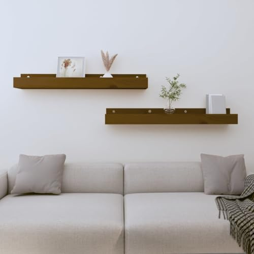 Traylux Wandregale 2 STK. Honigbraun 80x12x9 cm Massivholz Kiefer, hängeregal schweberegal für Bücherregal, Wandboard und Deko im Wohnbereich