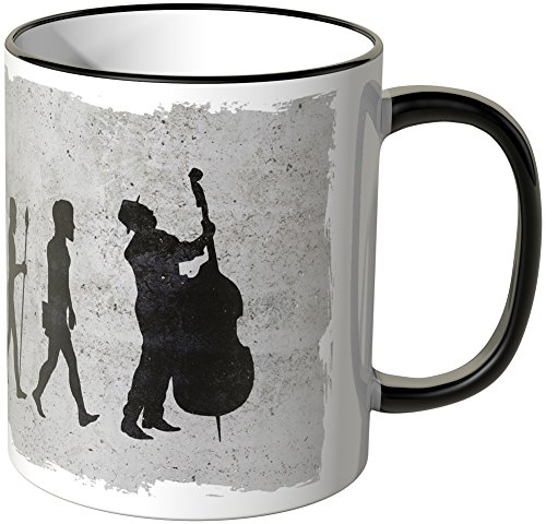 JUNIWORDS Tasse - Wähle Motiv & Farbe - Evolution Cello - Schwarz