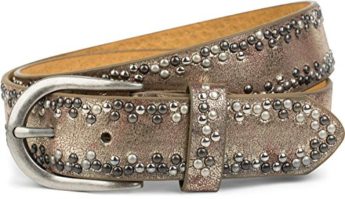 styleBREAKER Nietengürtel Unisex bunte Nieten Leder, 90cm,Antik-Gold