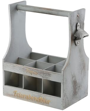 SNEG Flaschenträger aus Holz | Bierträger | Handwerker | Six-Pack | Männerhandtasche mit Schild-Gravur oder Holzgravur | Party | Freizeit | Grillen | geflammtes Holz (Gravur auf Holz (seitlich))