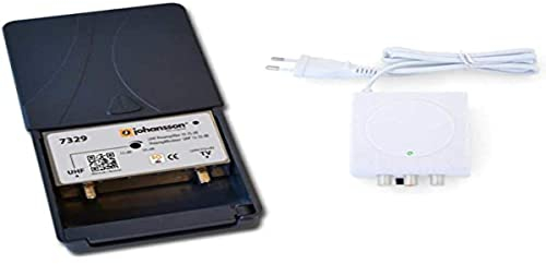 Johansson - Kit preamplificatore per antenna TV per TNT HD con filtro 5G/LTE attivo e alimentatore, kit preamplificatore UHF da 15 a 35 dB + alimentazione Johansson