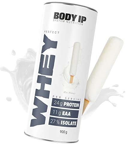 BODY IP Perfect Whey Protein Pulver | Mini Milcheis | Eiweißpulver für Protein Shake & Muskelaufbau | hoher BCAA Anteil | 30 Portionen | Whey Isolat & Konzentrat | hoher Eiweißgehalt | 900g