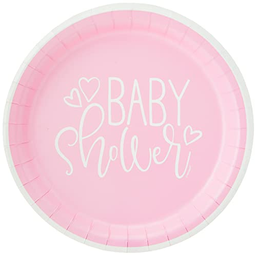 Unique 73365 Cuori Rosa Baby Shower Piatti Piani Rotondi 21,9 cm, 8 Pz