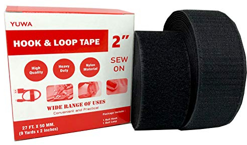 YUWA 5,1 cm breites Klettband zum Aufnähen aus Nylon für Heimwerker, nicht klebend schwarz