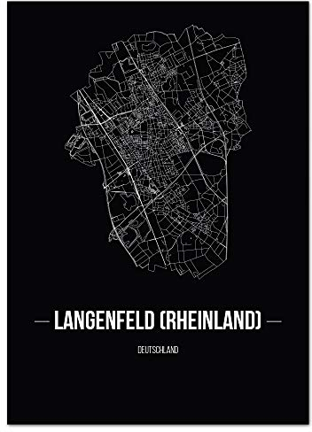 JUNIWORDS Stadtposter - Wähle Deine Stadt - Langenfeld (Rheinland) - 21 x 30 cm Poster - Schrift B - Schwarz