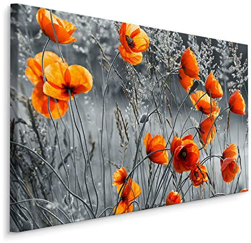 Muralo Wandbilder Blumen 100 x 70cm Bild auf Leinwand Wandbild Kunstdruck Mohnblumen Wiese Leinwandbilder Schlafzimmer Wohnzimmer Wanddekoration Design Wand Bild Natur Landschaft