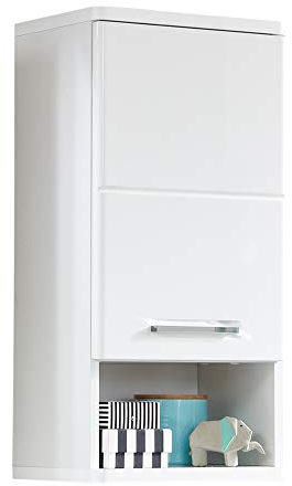 trendteam smart living - Monte - Hängeschrank - Weiß/Weiß Hochglanz - (BxHxT) 37 x 76 x 28 cm - chromfarbene Griffe - Kratzfest