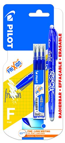 Pilot Frixion Tintenroller, radierbar, feine 0,5 mm Spitze, Blau, Stift und 3 Ersatzminen
