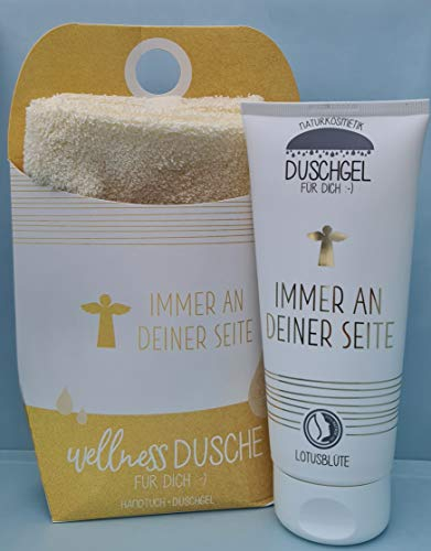 LaVida Relax-Geschenk-Set, Wellness Dusche,Immer an Deiner Seite, Duschgel- zertifizierte Naturkosmetik mit einem Handtuch aus Bio-Baumwolle