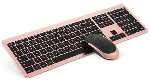 seenda Tastiera wireless con mouse (dimensione piena), ricaricabile, ultra sottile, senza fili, tastiera ergonomica protezione antipolvere in silicone per PC/laptop/Smart TV, ecc. - oro rosa
