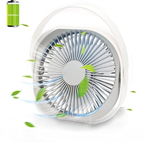 Novelth Box Fan USB 8 Inch Portable Table Fan with 3 Speeds Ultra Quiet Mini Personal Fans 4000mAh Rechargeable Battery Powered for Home Office Bedroom and Travel, White, 20×20×6.6 CM