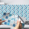 Hiseng 24/48 Piezas Rectángulo Adhesivos Decorativos Azulejos Pegatinas para Baldosas del Baño, Mármol Mosaico Estilo Cocina Resistente al Agua Pegatina de Pared (Azul Mosaico,24Piezas)