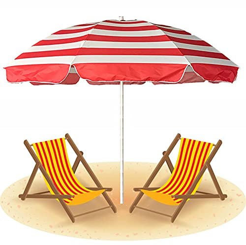 ACXZ Parasol de Plage rayé de 240 cm, Parasol de Patio Rond, Parasol de Jardin extérieur, Poteau en Fer, pour Marche forain/Balcon/Piscine, 8 Nervures (sans Base)
