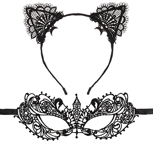 Fanshiontide Katzenohren Stirnband Katzenmaske Damen Sexy SpitzeMaskerade Masken Augenmaske Kostüm Catwoman Cosplay Halloween Dekor Karneval