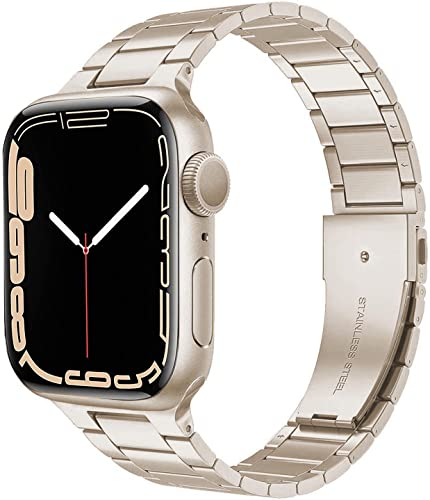 Miimall Correa Compatible con Apple Watch Series 8/7/6/5/4/3/2/1/SE/SE2, Banda de Acero Inoxidable, Pulsera de Reemplazable, Ajustable Correa de Metal para Apple Watch 38mm 40mm 41mm-Starlight