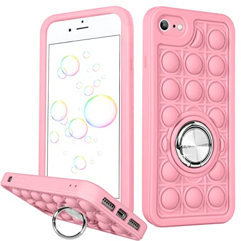 Joyleop Bubble Little Girls Hülle für iPhone SE 2022/2020/7/8, Fidget Girly Fun Funny Cases for Boys Kids, Cute Unique Push Design Silicone Phone Cover with Ring Stand for iPhone SE/7/8 4.7 inch